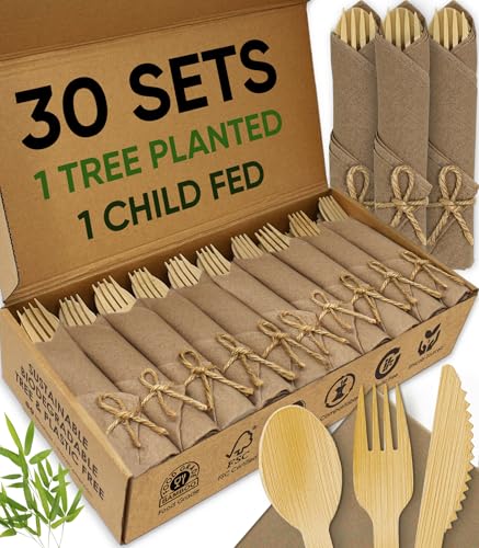 Premium Pre Rolled Napkin and Bamboo Cutlery Set