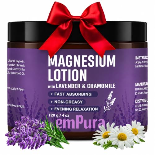 EMPURA Magnesium Lotion with Lavender & Chamomile Fast Absorbing Magnesium Cream for Relaxation & Muscle Relief Hand Leg or Foot Lotion Self Care Gifts for Women Relaxing Gifts For Women (4oz)