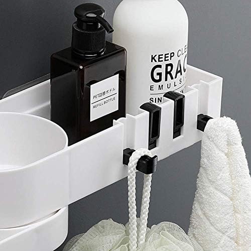 SUNFICON Expandable Bathroom Storage Shelf Adhesive Shower Caddy with Hooks Wall Mounted Kitchen Spice Rack Organiser No Drilling Shower Shampoo Holder 4 Clear Adhesive Stickers Affordable Gift White