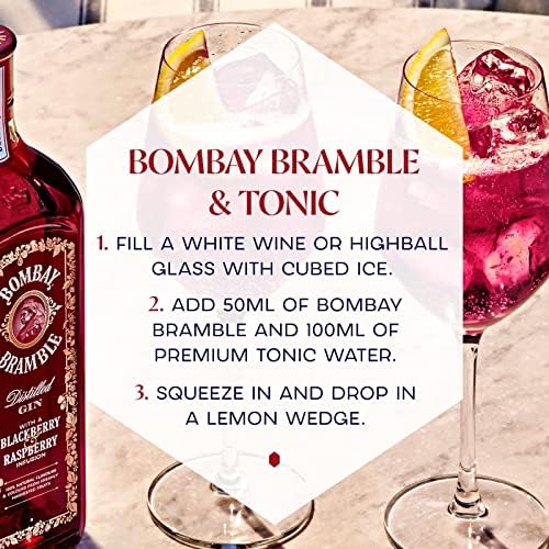 Bombay Bramble Premium Distilled Blackberry & Rasberry Flavoured Gin, 100% Natural Flavours & Colours from Freshly Harvested Fruit, 37.5% ABV, 70cl / 700 ml