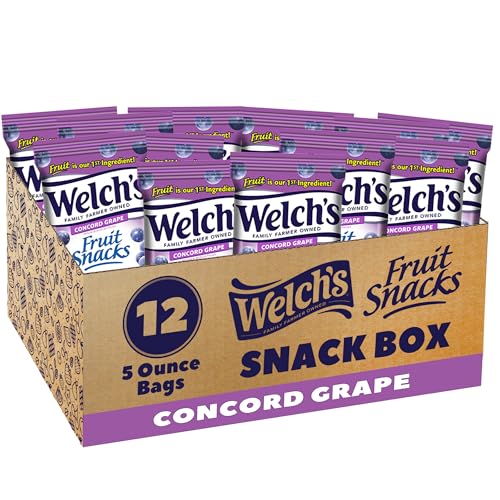 Welch's Fruit Snacks, Concord Grape Snack Box, Gluten Free, 5oz Snack Packs (Pack of 12)