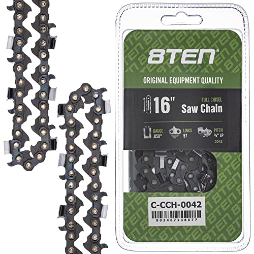 8TEN Full Chisel Chainsaw Chain 16 Inch .050 3/8 LP 57 DL For Echo CS-370 CS-400 CS-352 Craftsman