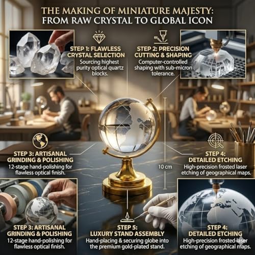 Image of Saudeep India Feng Shui Crystal Globe Idol With Golden Stand | Vastu Glass Miniature Globe For Positive Energy, Success, Good Luck and Prosperity | Vastu Remedy for Home, Children Study Table & Office