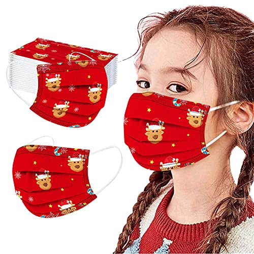 50PC Disposable Face_Masks Kids Breathable Christmas Patterns Childrens Face_Mask with Elastic Earloops for Boys Girls