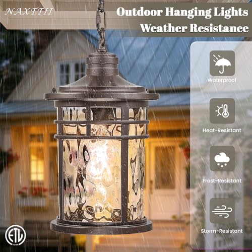 Image of Large Outdoor Pendant Light Dusk to Dawn Hanging Porch Light Anti-Rust Aluminum Exterior Hanging Lighting Fixtures for Front Door Gazebo E26 Socket Oil Rubbed Bronze Finish