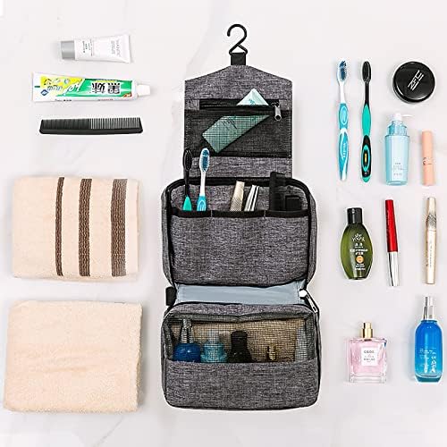 Cooja Wash Bag Hanging Toiletry Bag Women, Travel Washbag with Hook & Handle, 1 Toilet Bag + 2 Drawstring Bag, Grey