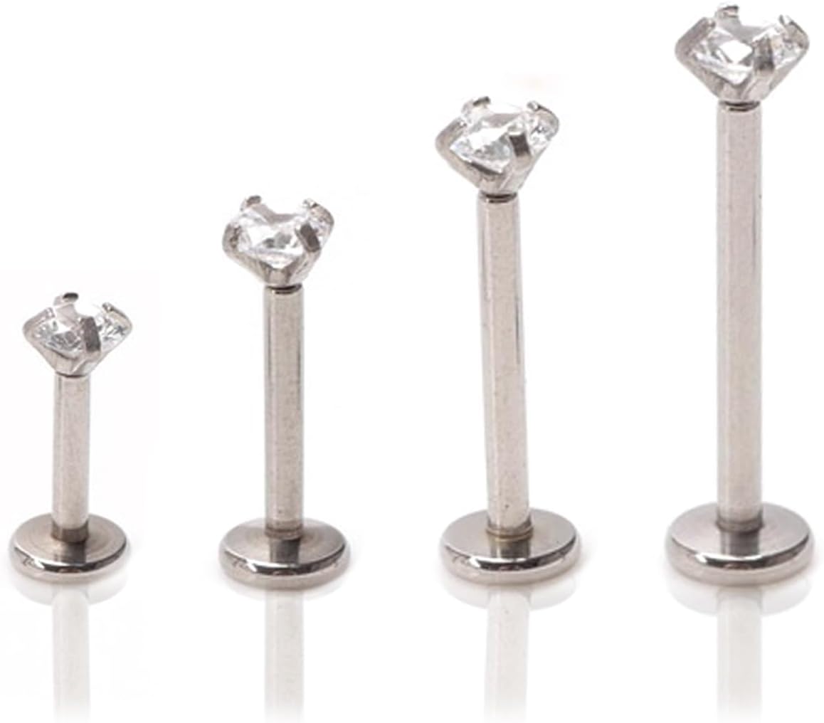 Threadless Push-In Lip Bars Labret Stud, 3mm Cubic Zirconia Stainless Steel Earring Helix Tragus Piercing Jewelry 16G CZ Tragus Helix Conch Lip Piercing Bars 6mm/8mm/10mm/12mm