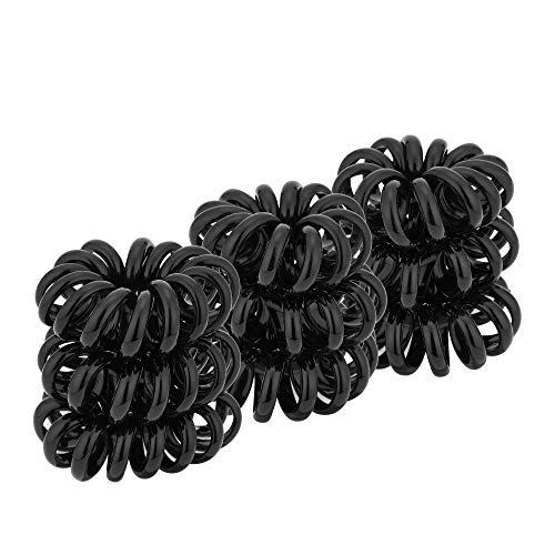 Bold Black Spiral Hair Ties (Black,9 Pcs), Coil Hair Ties for Thick Hair, Ponytail Holder Hair Ties for Women , No Crease Hair Ties, Phone Cord Hair Ties for all Hair Types with Plastic Spiral