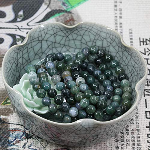 Keleny Natural A Grade Green Moss Agate Gemstones 8Mm Round Beads Crystal Stretch Bracelets 7 Inch Unisex #TOP3