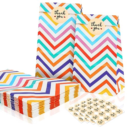 Flintronic Sacchetti di Carta, 25 Pezzi Borse Carta, Sacchetto di Carta Kraft, +48 Adesivi, per Caramelle compleanno, Feste, Matrimoni, Mercati, Negozi
