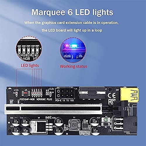 Image of Pi+ (PiPlus) VER0010S Plus Ultra / 8 Capacitor /Ultra Stable /Extra LED / 16x to 1x Power PCIe Riser Adapter 80cm USB 3.0 Cable - GPU Riser - Mining Bitcoin Ethereum BTC ETH Zcash