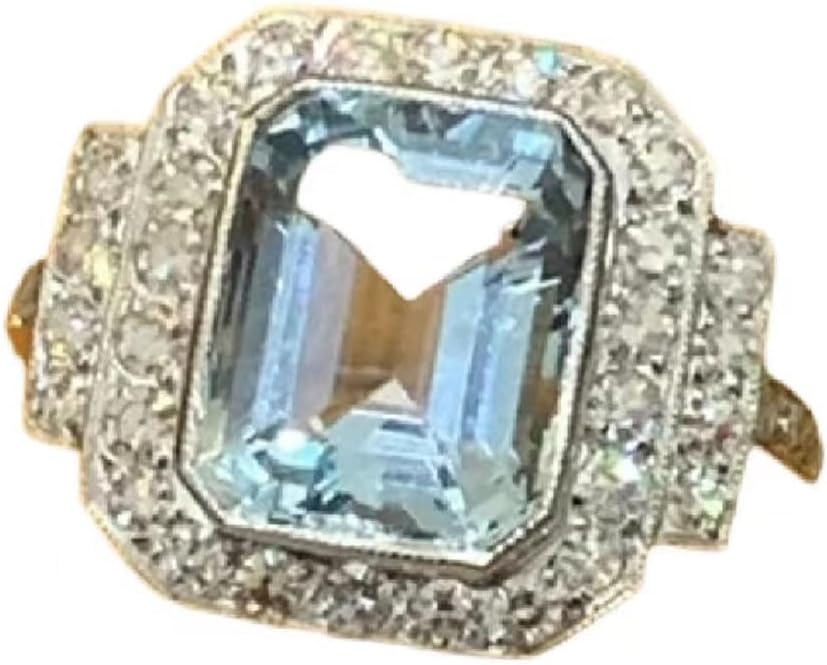 Luxury square aquamarine zircon ring