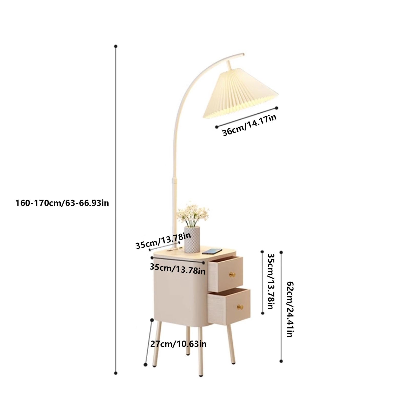 Światło pionowe Lampa podłogowa z 2 szufladami, lampki nocne 3 żarówkami LED o temperaturze barwowej w zestawie Lampy Stojące