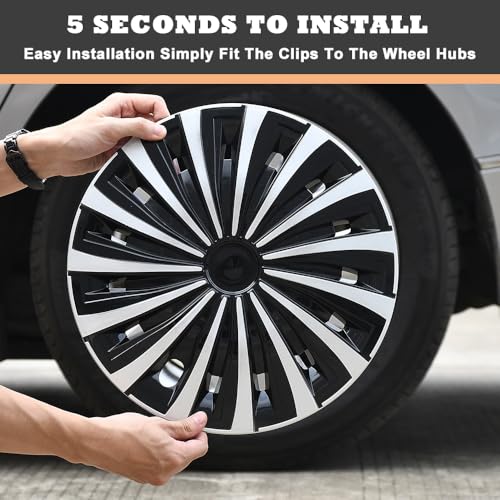 Image of Wind Black with Silver Hubcap Wheel Cover Replacement Kit 12 inch Hub Caps Wheel Rim Cover Car Exterior Accessories Pack of 4, 12 inches