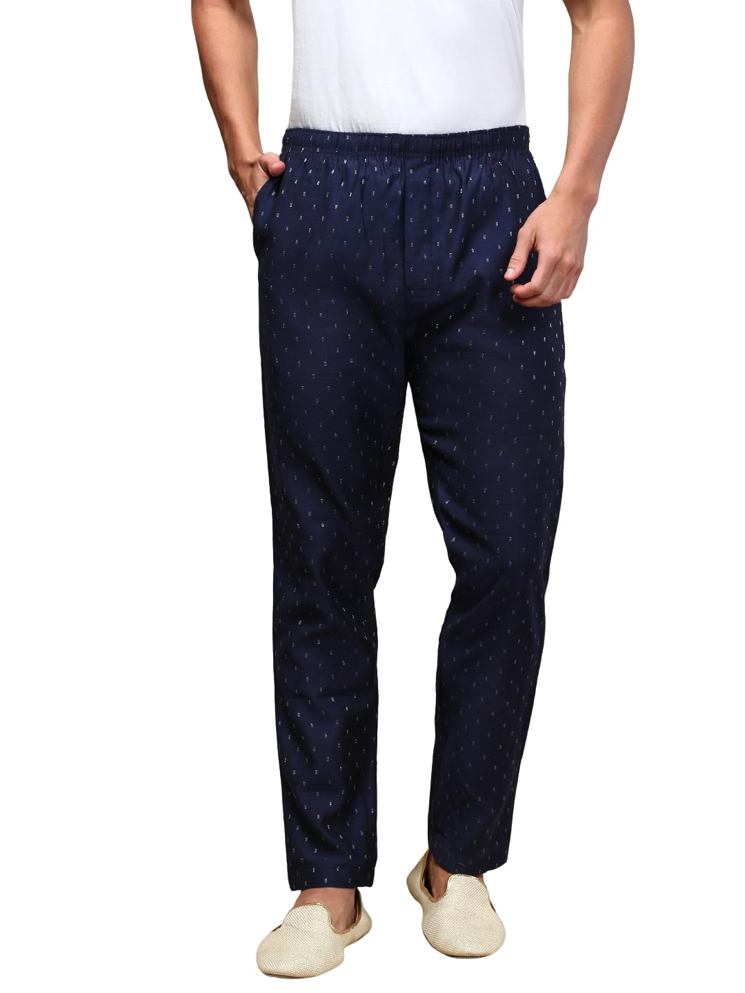 Mens Pyjama Viscose Blend Ethnic Motif Elastic Waist Side Pockets Bottomwear Pant Classic Design for Ultimate Comfort(S; Dark Blue)-image-41