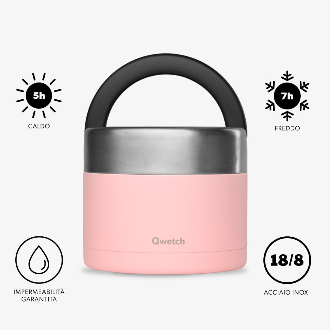 QWETCH - Contenitore Termico per Alimenti Caldi con Maniglia (Rosa Pastello, 850 ml)