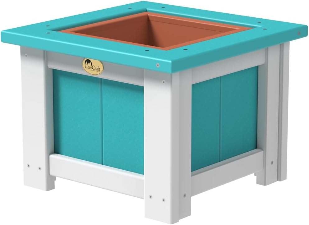 Furniture Barn USA Poly Lumber 15" Square Planter, Aruba Blue & White