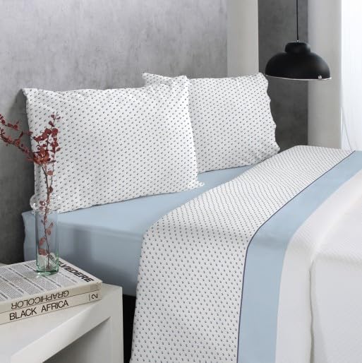 Reig Martí Juego de sábanas Estampadas, Modelo: Okeefe, Color: 03 Azul, Medida: Cama de 135 cm.