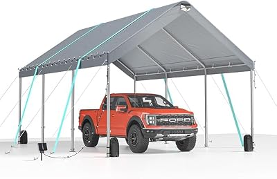 12x20 ft Heavy Duty Carport Canopy, Extra Large Portable Car Tent Garage with Adjustable Peak Height from 9.5ft to 11ft, Car Canopy with Metal Roof &Side Walls for Cars, Trucks, Boats, Grey