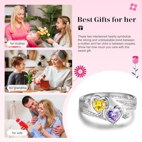 Personalized Promise Rings for Her Custom Engraved Couples Name Birthstone Rings for Women Mother Daughter Rings Engagement Wedding Birthday Gifts for Mom Wife3