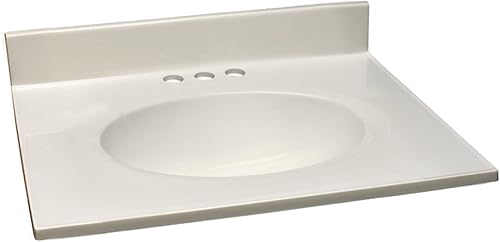 Miniatura 23 de Design House Tapa de tocador con lavabo, salpicadero de 4 pulgadas, mármol cultivado, montaje central, marfil, 31 pulgadas de ancho x 19 pulgadas