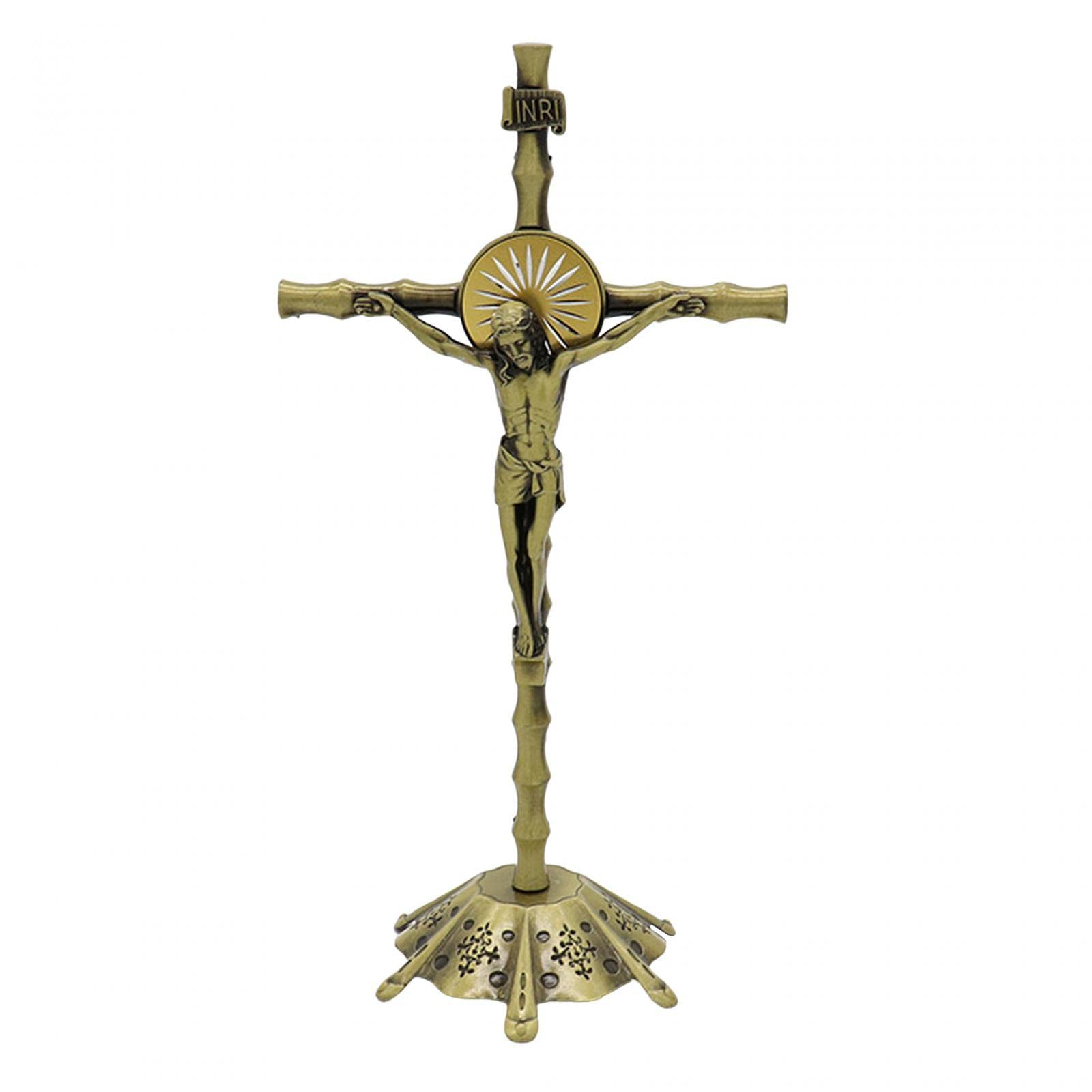 Crucifijo de metal sin instalaciones complejas cruz decorativa bronce con base estable