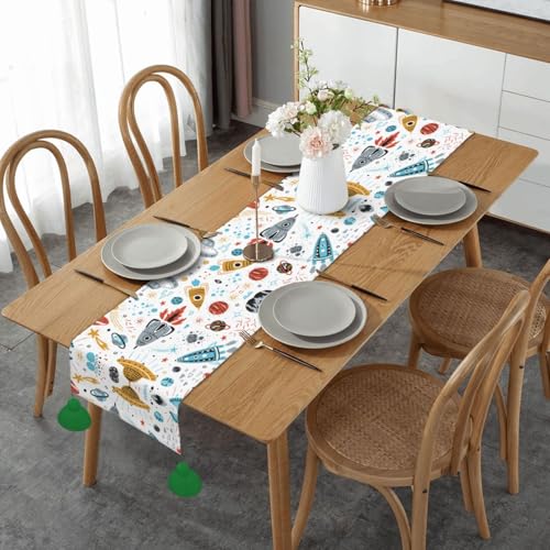 Chemin de table fusées dessin animé décoratif pour table basse et repas