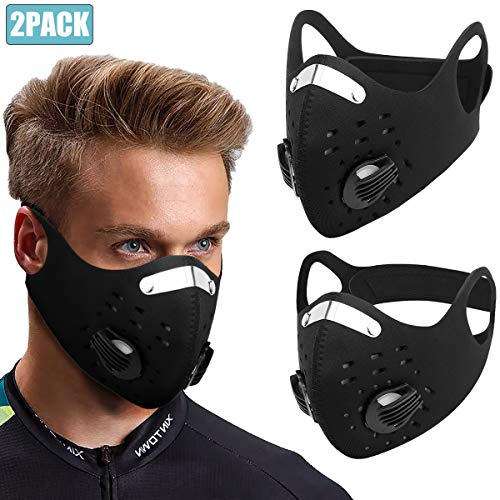 2 Pack Dust Mask - Anti Air Pollution Smoke Mask - Reusable Face Mask, Adjustable PM2.5 Air Filter Mask, Activated Carbon Dustproof Sport Mask for Outdoorï¼ˆBlackï¼‰