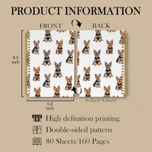 Carnet Yorkshire Terrier à spirales ligné format 14x21 cm pour notes de bureau
