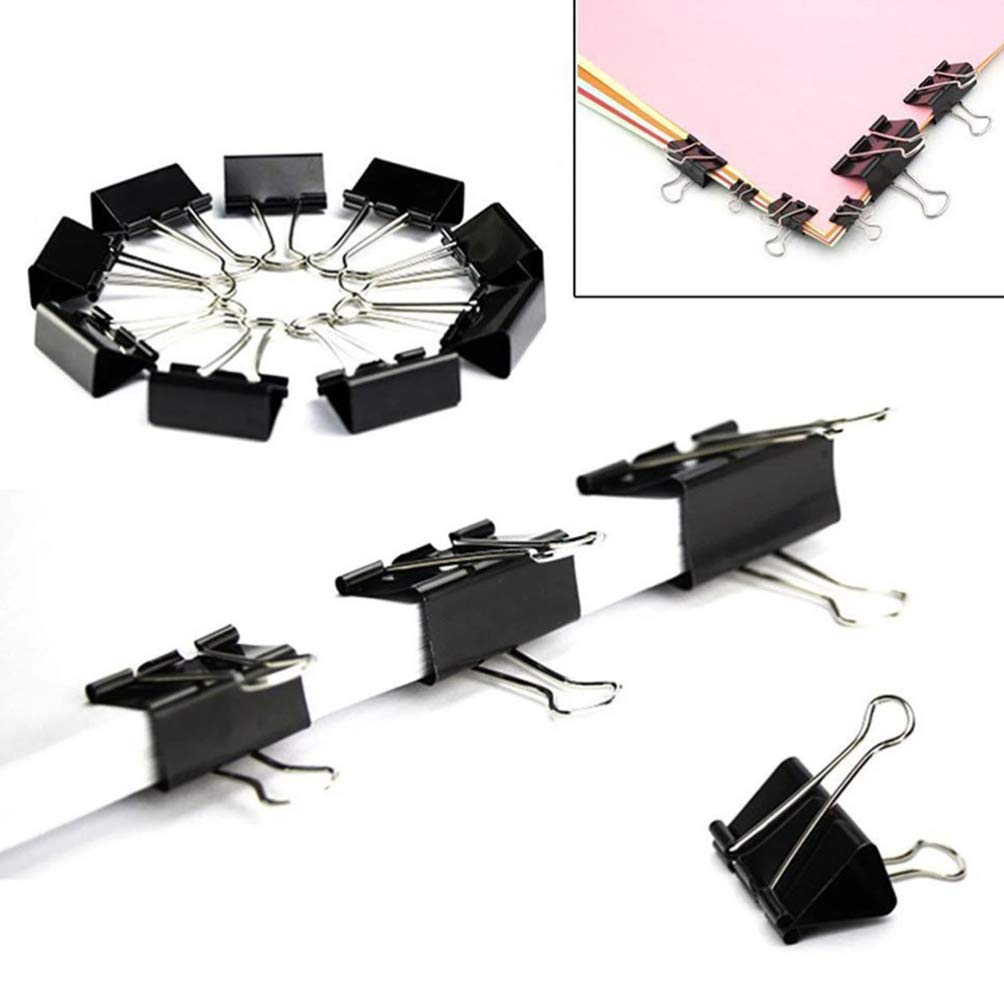 Operitacx 120 Pezzi Clip Fermafogli in Metallo Nero per Ufficio e Scuola, Design a Coda Larga, Facili da Trasportare, Dimensioni Assortite per Documenti