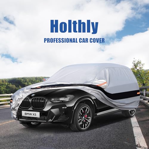 Image of Holhtly Car Cover Custom Fit for BMW X5, Car Covers for Automobiles All Weather Waterproof Sun Snow Rain Wind Dust Protection, Outdoor Car Cover Gray & Black
