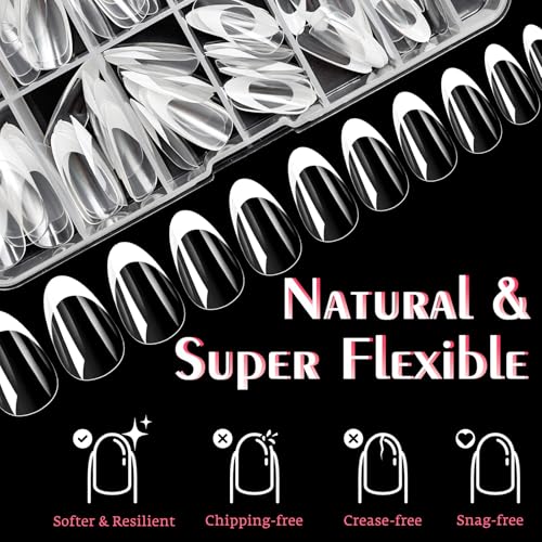 White French Tip Press on nails Short Almond Fake Nails, 120PCS Almond Nail Tips Short French Tip Nails, Clear Acrylic Nail Press on Full Cover False Nail