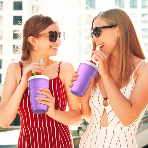 Image of Slushie Maker Cup Slush and Shake Maker with Lid, DIY Slushie Cup with Freezer Core for Quick Frozen Homemade Single-Serving Slushie, Fruit Smoothies, Purple (Purple+White)