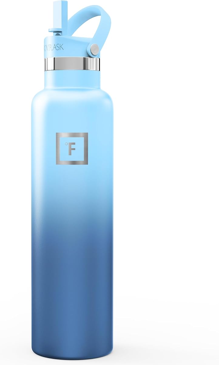 Botella de agua de boca estrecha de 24 oz con pajita | Botella de agua deportiva de acero inoxidable aislada con tapa de pajita a prueba de fugas, sin BPA, fría las 24 horas, sin sudor (Blue Wavess)
