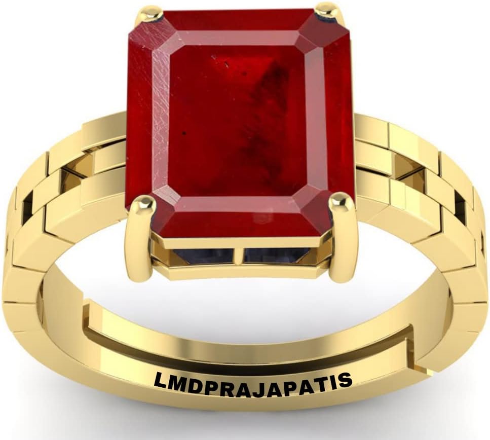 RUBY RING 6.25 Ratti To 6.00 Ratti Natural Ruby Ring Gold Plated Adjustable Ring Astrological Gemstone for Men and Women (Lab - Tested)WITH CERTIFICATE