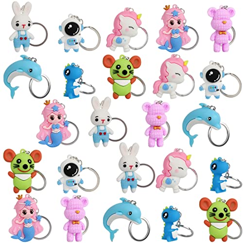 yuechen 24PCS Llaveros Animal de Dibujos Animados, 3D Llavero Regalos Fiesta Cumpleaños para...