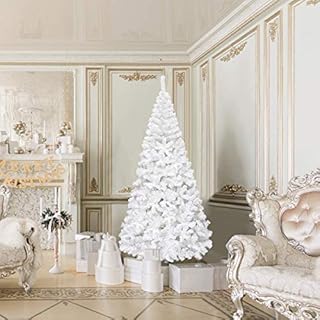 COSTWAY Green/White Christmas Tree with Metal Stand, Artificial Realistic Natural Branches Pine Xmas Traditional Decorations Indoor (White, 7Ft /2.1M)