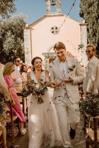 SHUZHXLZANGY Men Linen Suits 2 Piece Casual Suits for Men Slim Fit Suit Men Wedding Suits for Groom Groomsmen3