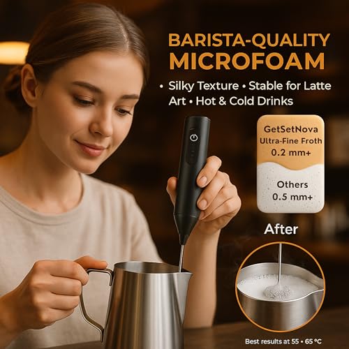 Image of Frother Coffee Frother Electric and Coffee Beater Electric Stainless Steel Whisk USB C Rechargeable Microfoam Maker Coffee Maker Machine for Home with Recipe Book and One Year Warranty