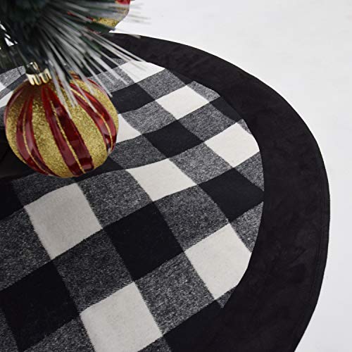 Buffalo-Check-Plaid-Yarn-Dyed-Weaving-Style-CenterBlack-Ultra-Suede-Border-Christmas-Tree-SkirtXmas-Christmas-Holiday-Party-Decorations-50inch Buffalo Check Plaid Yarn Dyed Weaving Style CenterBlack Ultra Suede Border Christmas Tree SkirtXmas Christmas Holiday Party Decorations 50inch