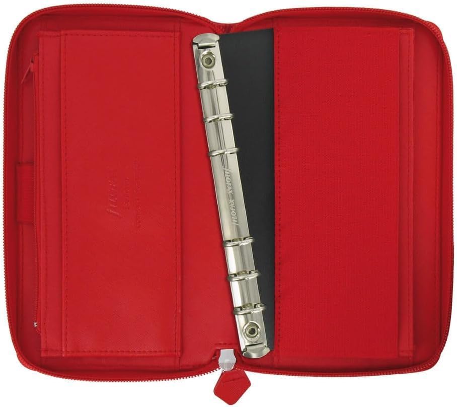 Filofax Saffiano Zip Organizer, Personal Compact Size, Poppy - Cross-Grain, Leather-Look, Six Rings, Two-Weeks-to-View Insert, English (C022534)