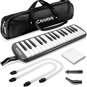 CAHAYA Melodica Instrument 32 Key FDA Approved Piano Style Portable with Double Plastic Flexible Long Pipe, Short…