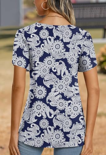 Image of CATHY 2026 Women Tops Summer Short Sleeve Tunic V Neck T-Shirts Loose Casual Floral Blouse S-4XL