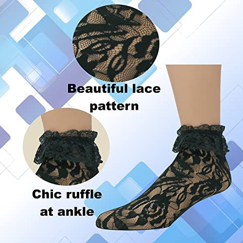 Image of EMEM Apparel Women's Lace Anklet Socks with Ruffle