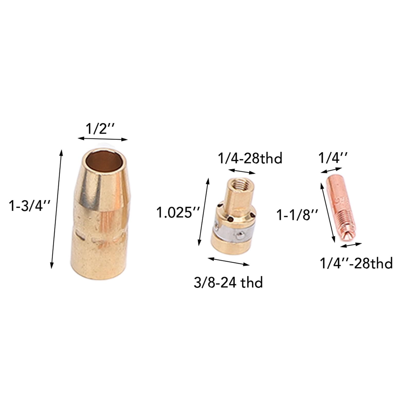Kit Consumabili per Saldatura MIG, 20 Pezzi 0,030 Pollici 0,035 Pollici Punte di Contatto in Ottone 2 Ugelli Gas 2 Diffusori Rivestimento da 15 Piedi per Parti di Ricambio della Torcia