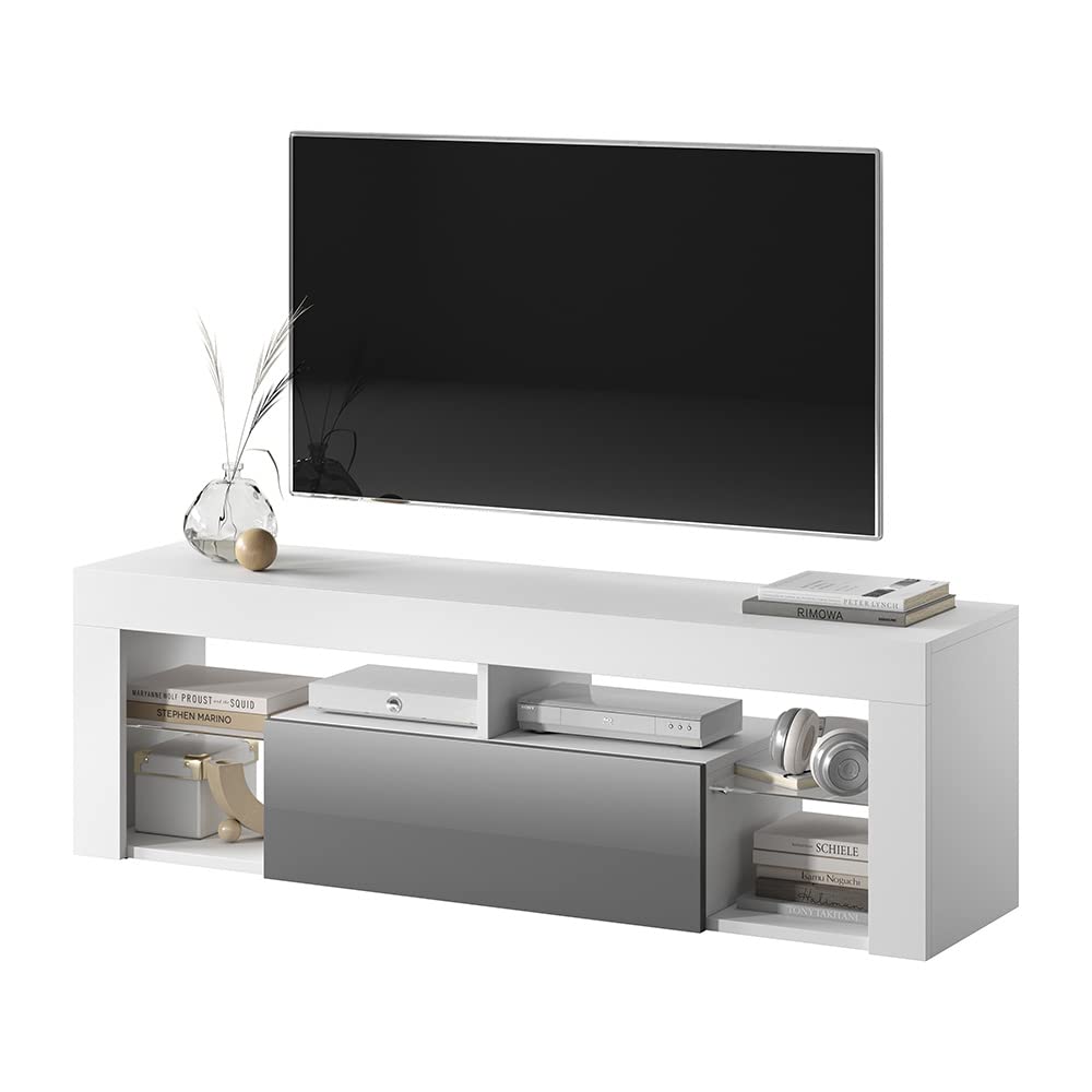 Selsey Bianko - Meuble TV/Banc TV 140 cm (Blanc/Gris)