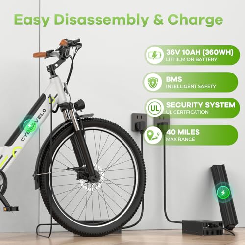 Image of Cybervelo 750W Peak Electric Bike for Adults,up 80 Miles Removable Battery Ebike, 26 inch Electric E Bike with 7-Speed,Adult Electric Bicycles for Commute Beach Snow Womens /Man All Terrain