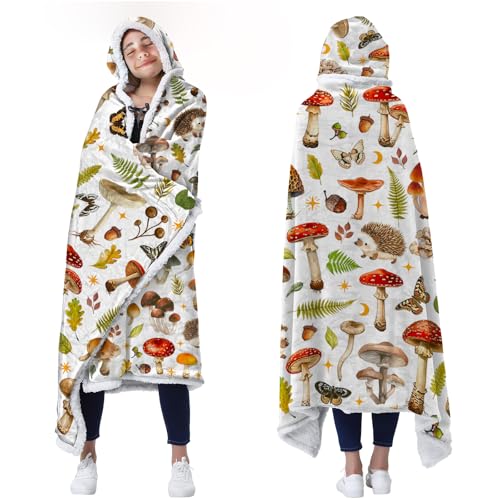 Bestshop Mushroom Blanket Hoodie for Women Cozy Wearable Hoodie Blanket Warming Oversized Blankets for Adults Mushroom Theme Gifts for Birthday Thanksgiving Christmas