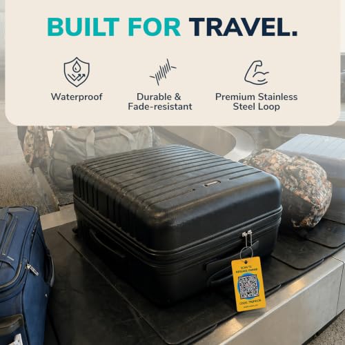 Image of Smart Luggage Tags | Privacy QR Code Luggage Tag, Yellow, 2-Pack | Keeps Personal Info Private | Customizable Suitcase Tags for Women & Men | Use with GPS Bag Locator Tracking, Android /iOS
