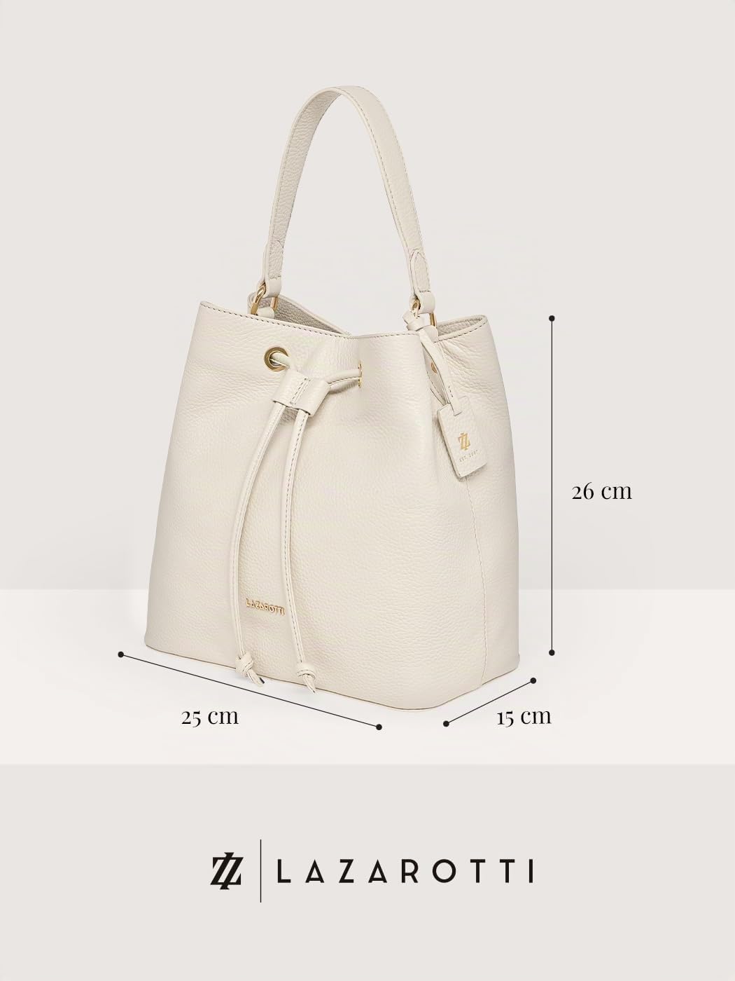 Lazarotti Bologna Damen Henkeltasche aus Echt-Leder | Handtasche mit abnehm- & längenverstellbaren Trageriemen | Bucket Bag 25 cm